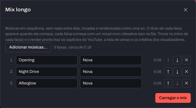 A janela Mix longo, com duas músicas em ordem, seus títulos e artistas.